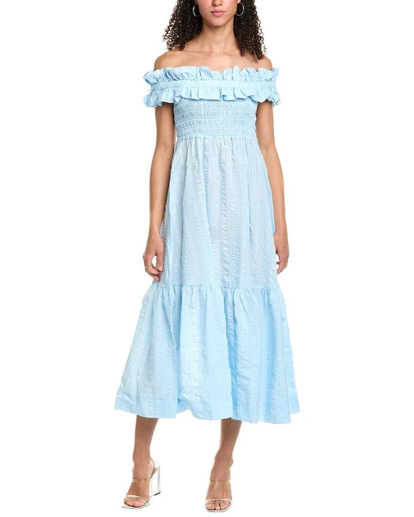 Ganni Seersucker Check Smocked Maxi Dress 1