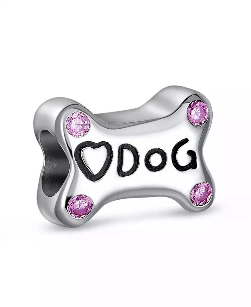 Bling Jewelry Sterling Silver Dog Bone Pink CZ Heart Charm Bead Bracelet Puppy Pet Theme