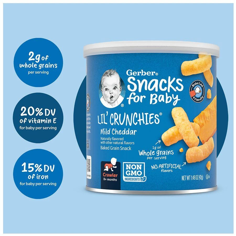 Gerber Snacks for Baby Lil Crunchies Baked Corn Mild Cheddar 6