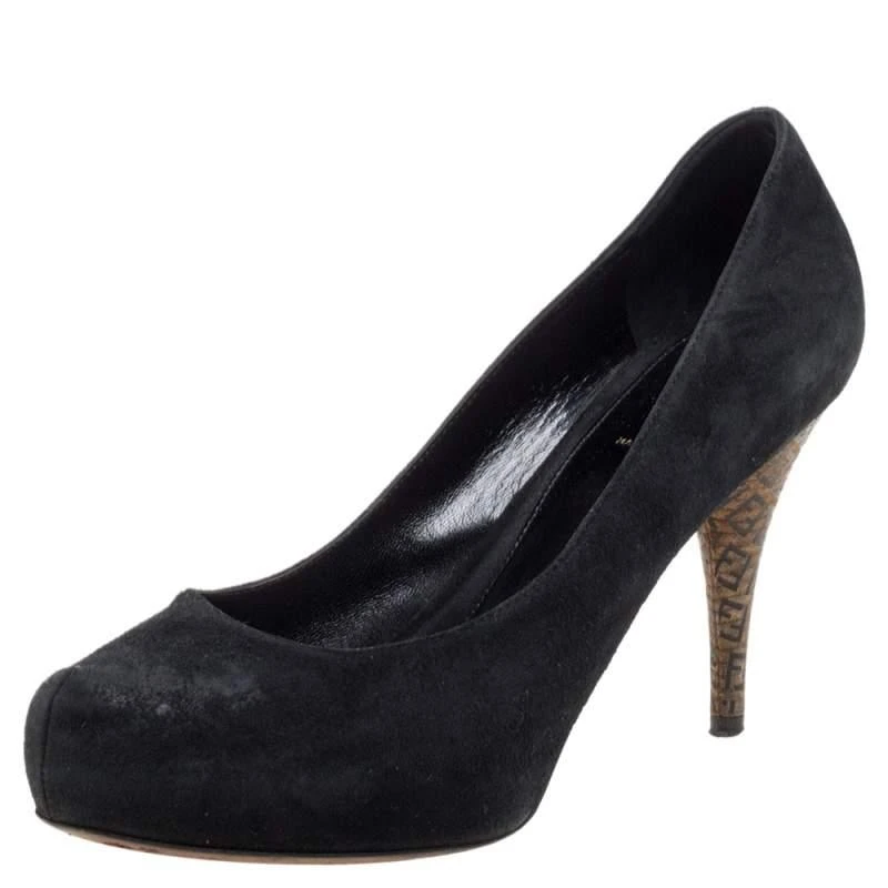 Fendi Fendi Black Suede Zucca Heel Platform Pumps Size 38 1