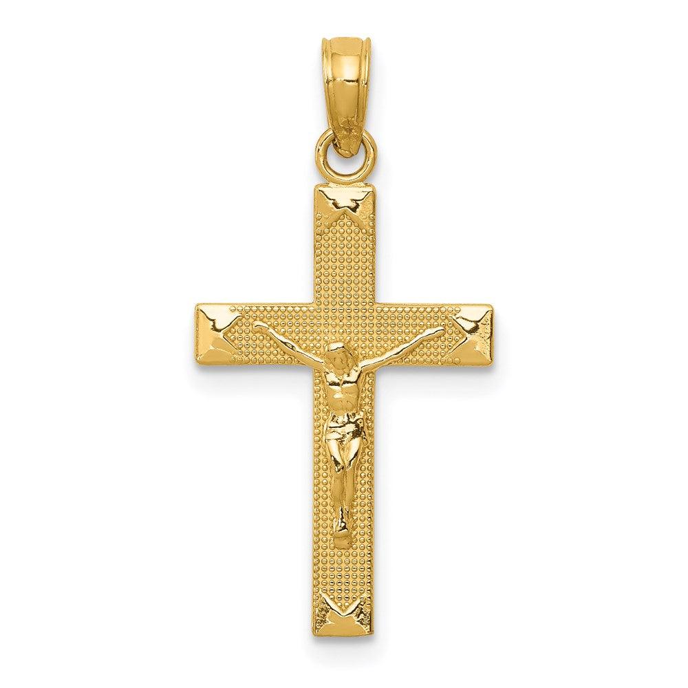 Diamond2Deal 14k Yellow Gold Beveled Tipped Crucifix Pendant