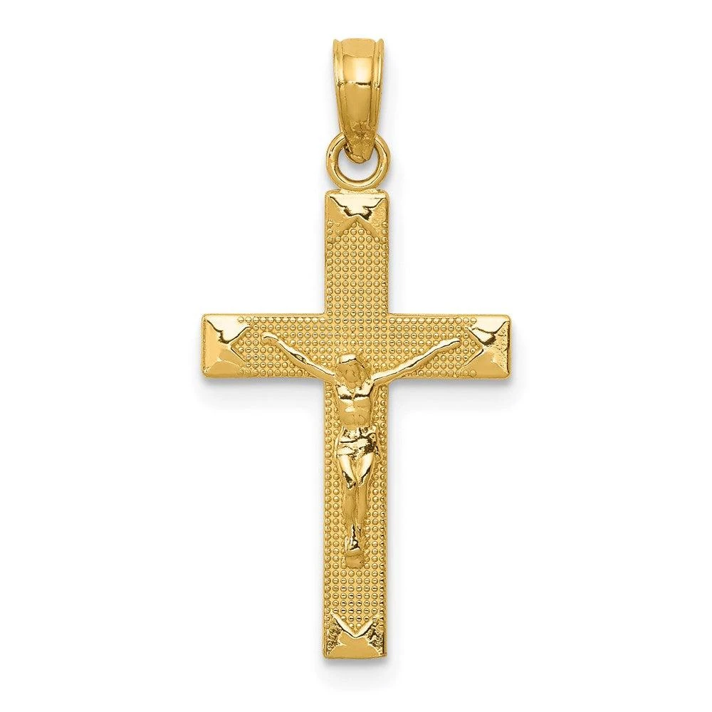 Diamond2Deal 14k Yellow Gold Beveled Tipped Crucifix Pendant 1
