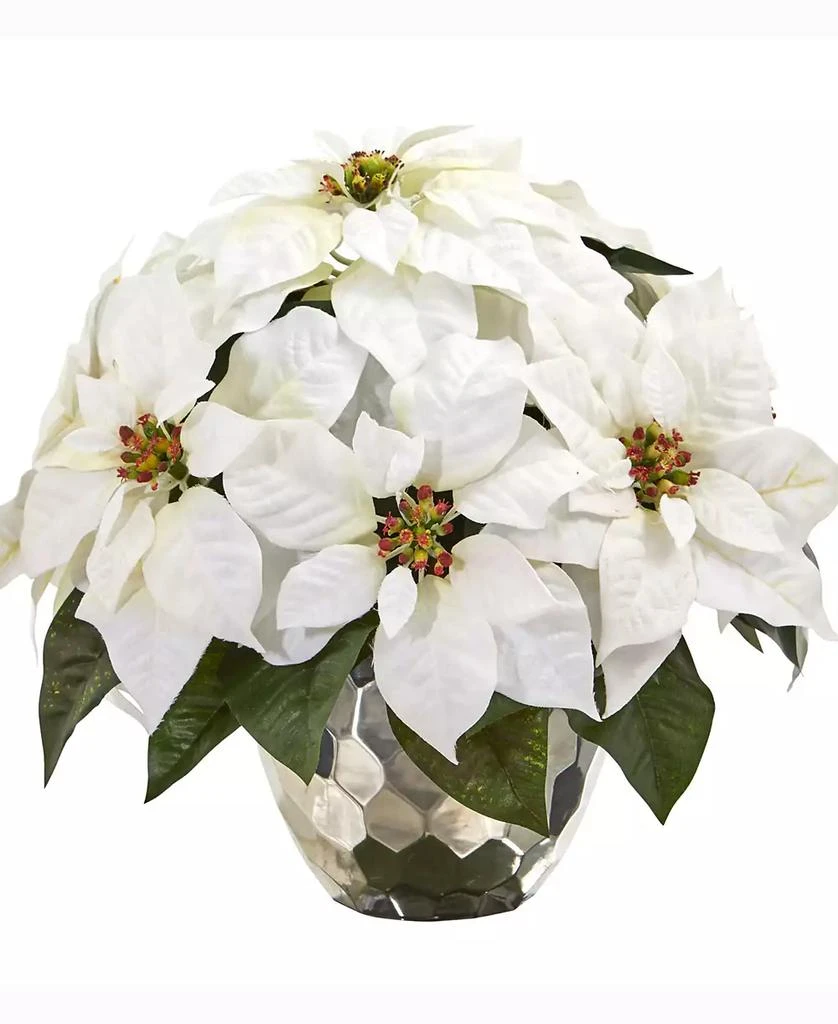 NEARLY NATURAL 14in. Poinsettia Artificial Arrangement in Designer Silver Bowl 1