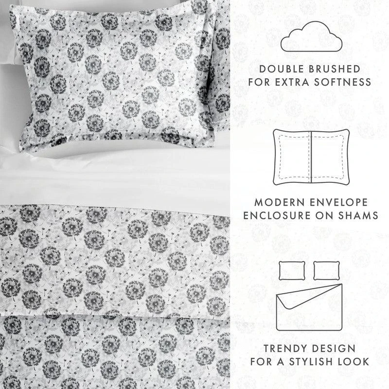 IENJOY HOME Make a Wish Light Gray Pattern Duvet Cover Set Ultra Soft Microfiber Bedding, Full/Queen 3