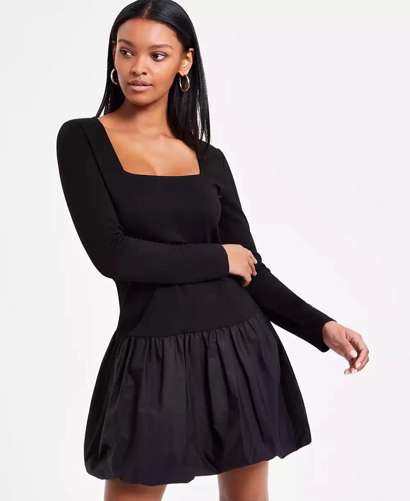 Bar III Women's Mixed Media Long-Sleeve Bubble-Hem Dress, Exclusively at Macy's 2