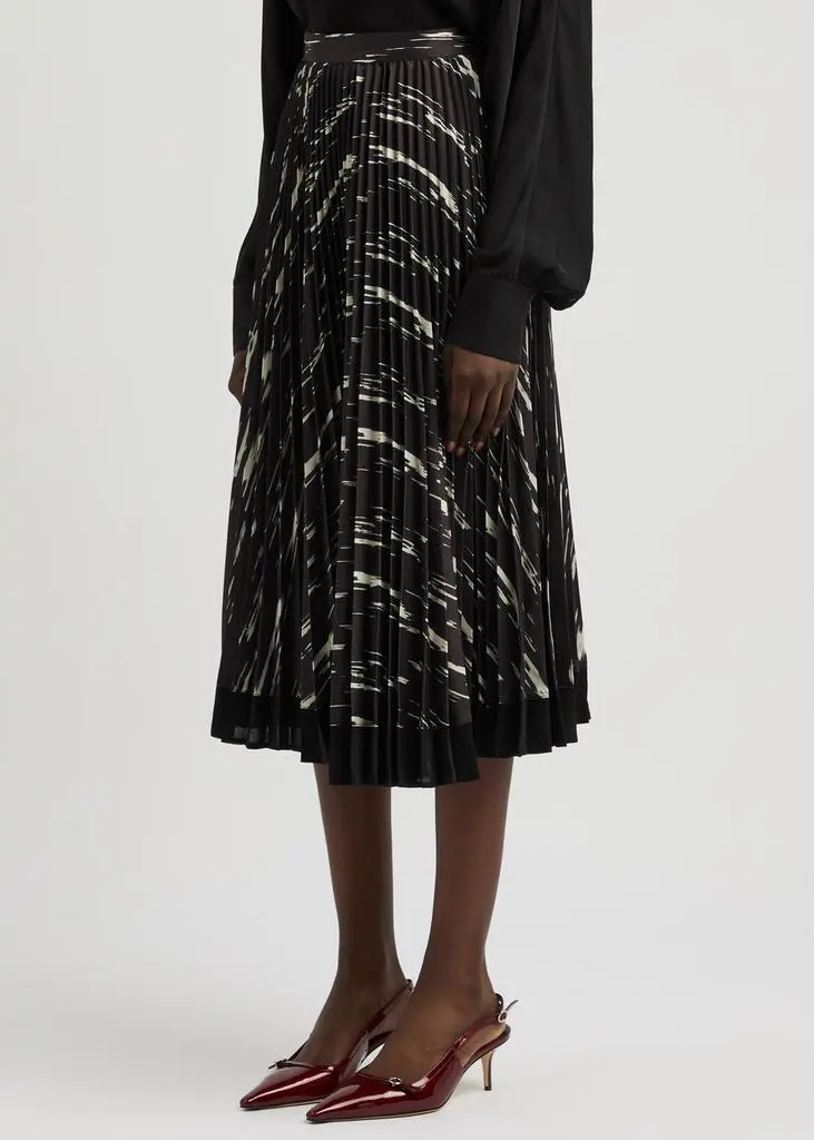 3.1 Phillip Lim Abstract Wood printed pleated satin midi skirt 2