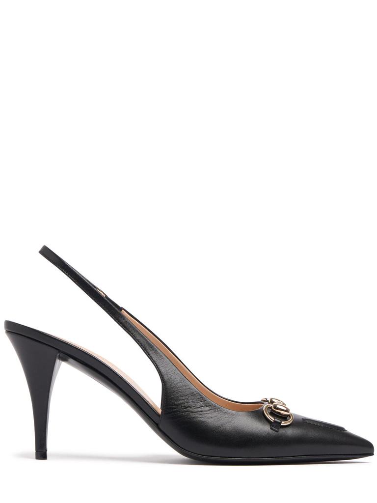 GUCCI 85mm Horsebit Leather Slingback Pumps