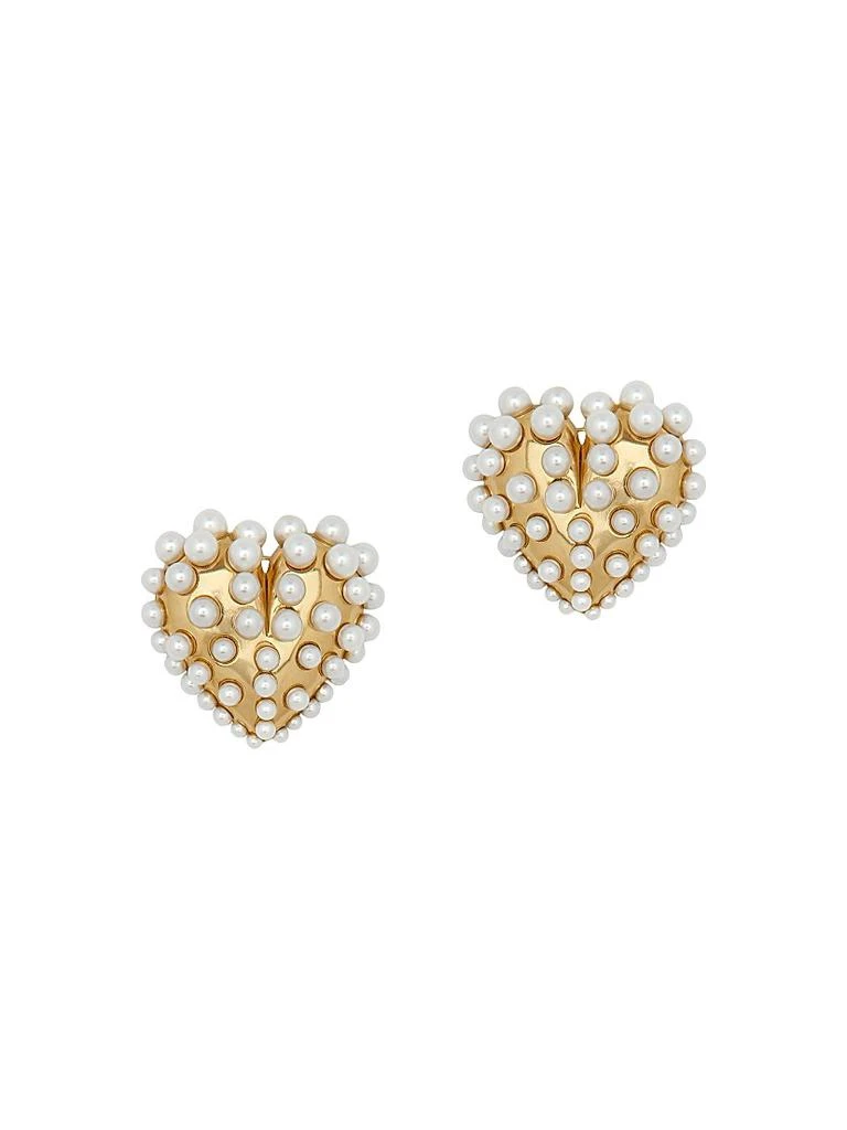 Oscar de la Renta 14K-Gold-Plated 
Imitation Pearl Heart Clip-On Earrings