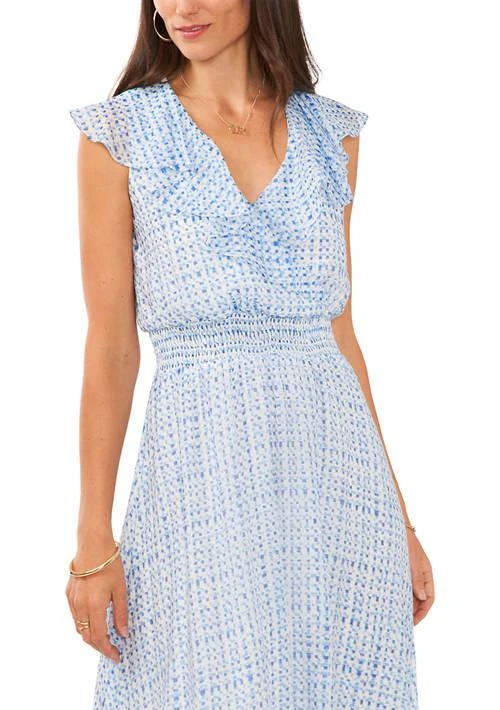 Vince Camuto Camuto Womens Ruffle Surplice Grid Printed Dress 3