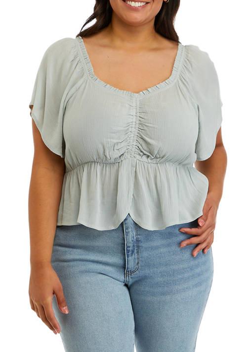 TRUE CRAFT Craft Plus Size Short Sleeve Cinched Front Top%09%09%09%09%09%09