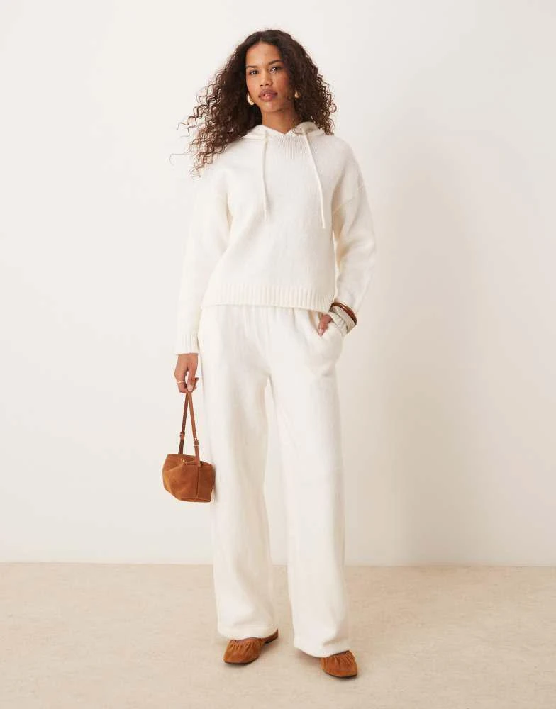 ASOS ASOS DESIGN fluffy knitted wide leg trouser co-ord in ecru 2