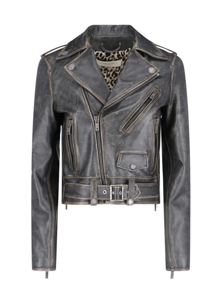 Golden Goose Biker Jacket, In Black Calfskin, Worn Effect