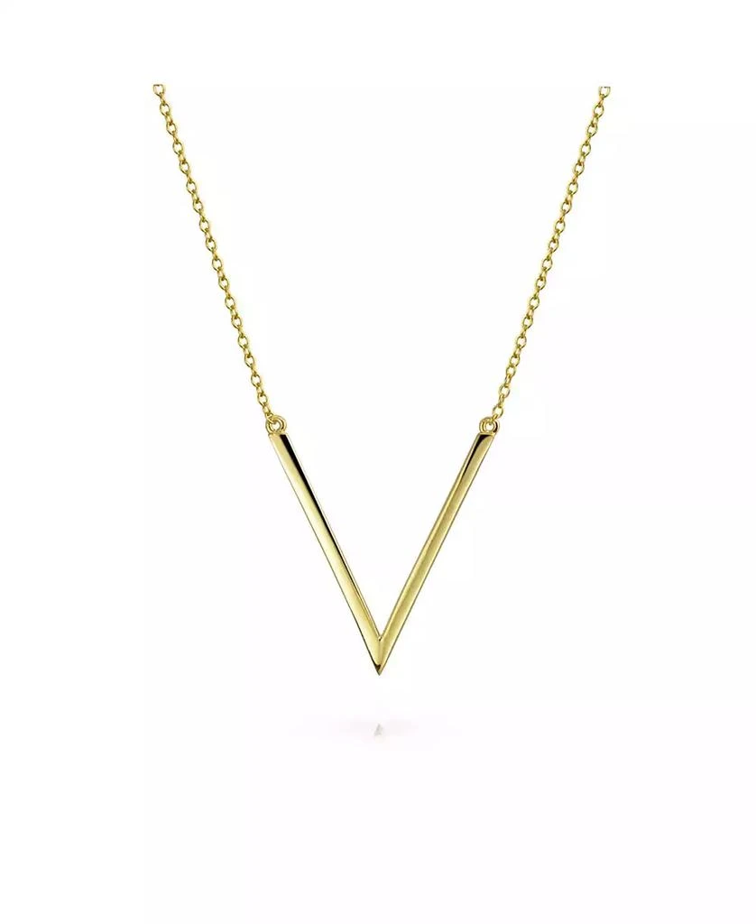 Bling Jewelry Minimalist Geometric Chevron V Pendant Necklace 14K Gold Plated Silver 2