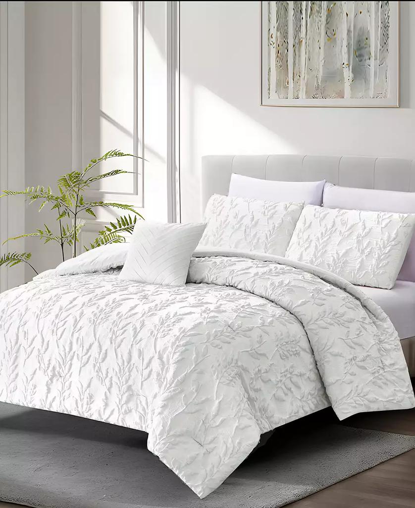 Rachel Roy Jacquard Puckered Botanical 4-Pc. Comforter Set