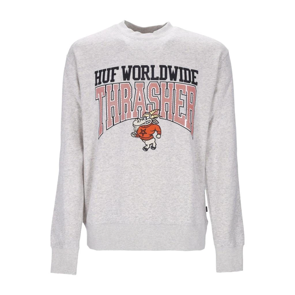 HUF Candlestick Crewneck X Thrasher Athletic Heather Men's Crewneck Sweatshirt 1