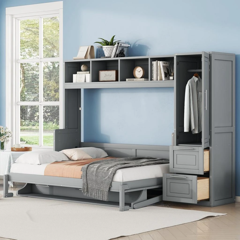 Streamdale Furniture Streamdale Full Size Murphy Bed Wall Bed with Closet and Drawers 1