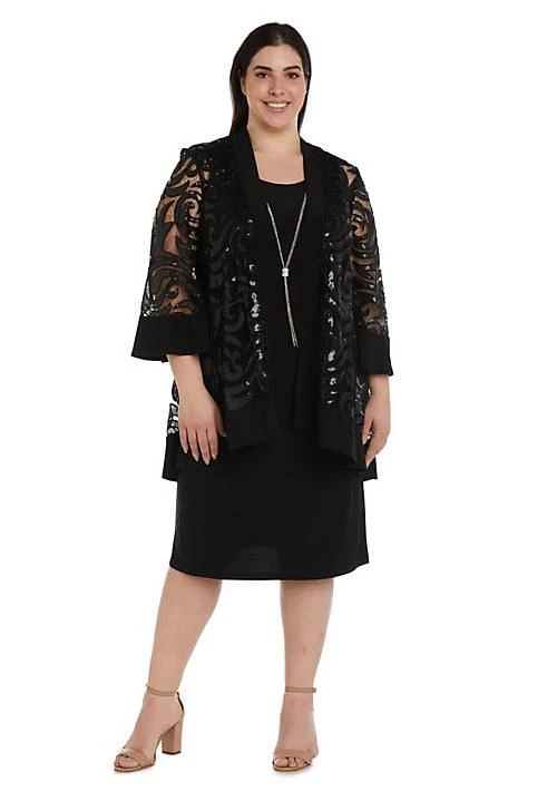 R & M Richards M Richards 2Pc Flair Body 3 4 Sleeve Jacket Dress 1