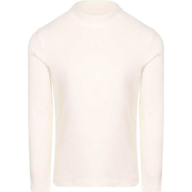 Blue Effect Long sleeved ribbed top and plaid pleated skirt set in white brown and grey