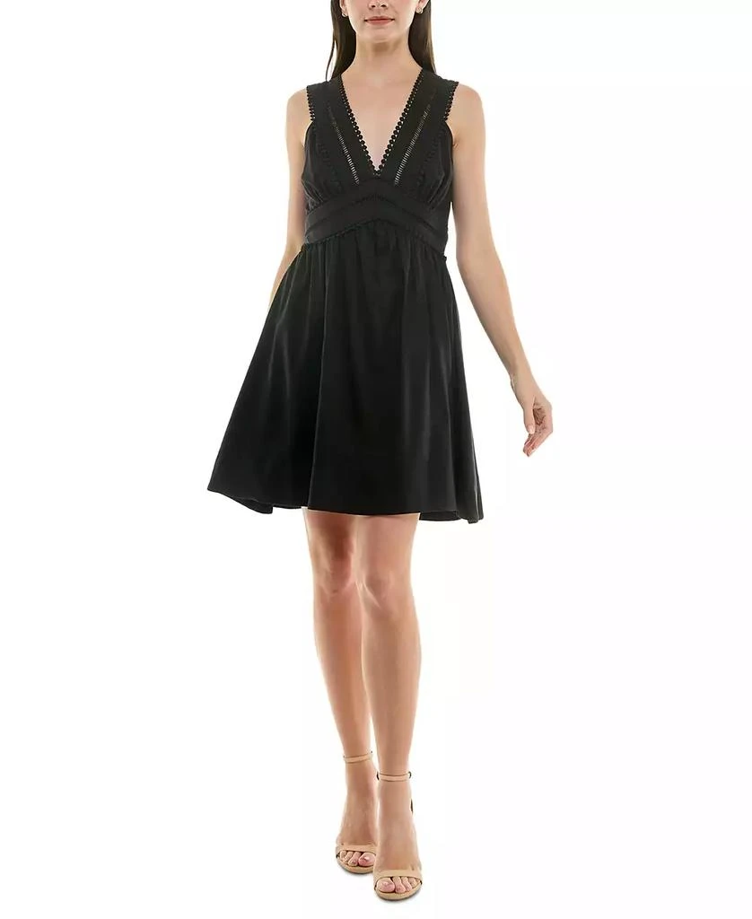 Taylor Petite V-Neck Sleeveless Lace-Inset Mini Dress 1