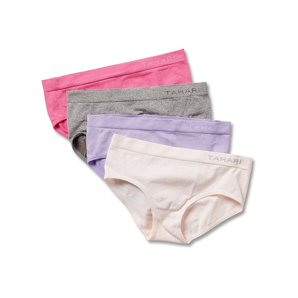 Tahari Big Girls 4-Pack Seamless Solid Color Hipsters with Logo Waistband 1