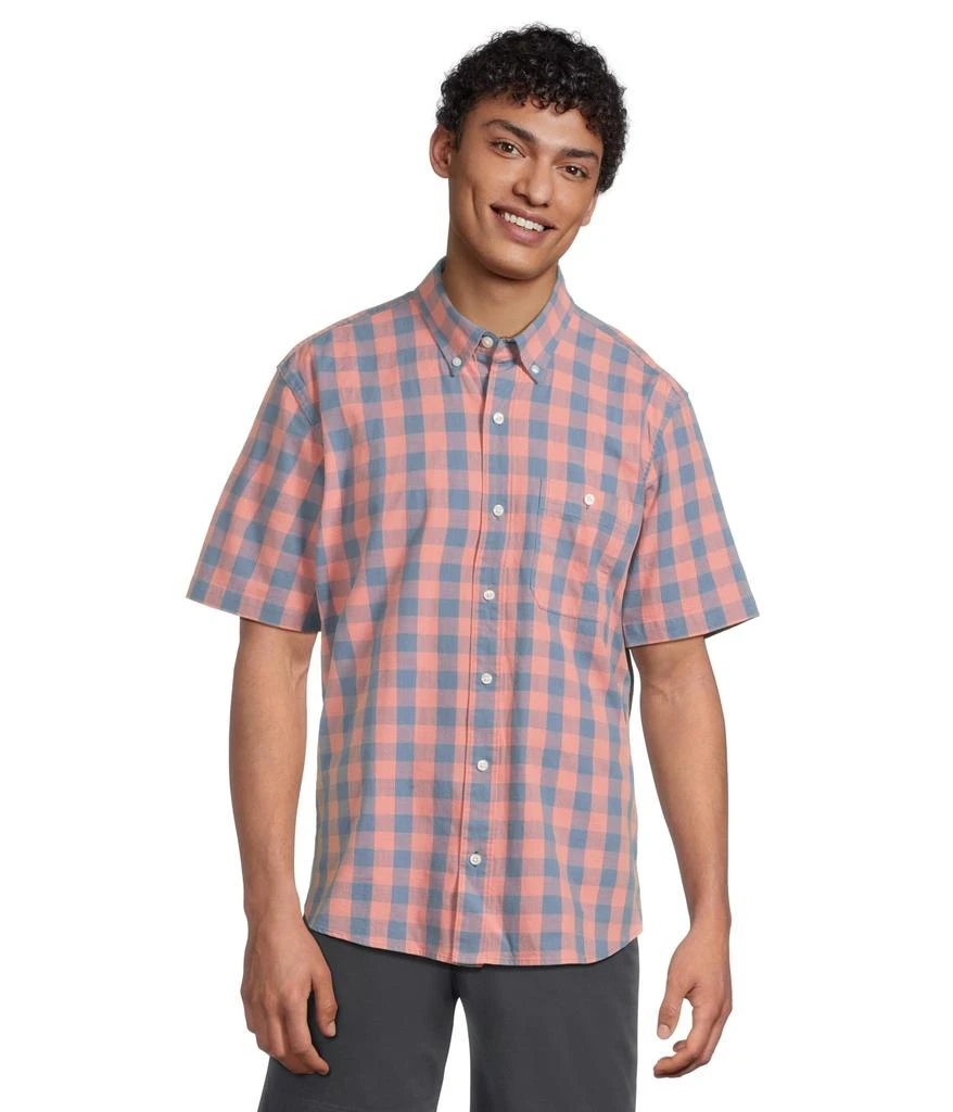 L.L.BEAN Comfort Stretch Chambray Shirt Short Sleeve Traditional Fit Plaid 1