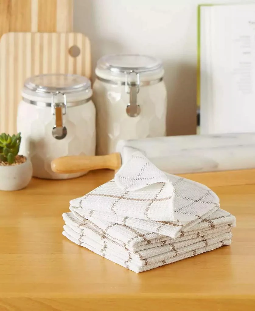 Design Imports Scrubber Dishcloths Collection Windowpane Dishrag Set, 12x12", White/Stone Stripe, 6 Piece 3