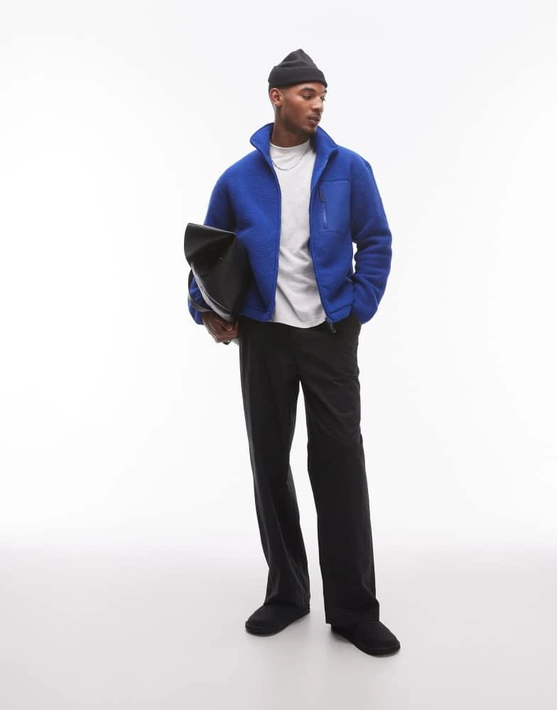 ARKET ARKET fleece pile jacket with zip front pocket  in bright blue 1
