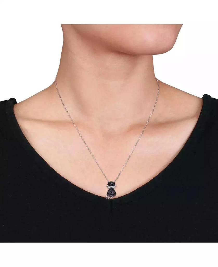 Macy's Black Spinel (2 1/3 ct. t.w.) and Lab Grown White Sapphire Accent Kitty Cat Necklace in Sterling Silver 2