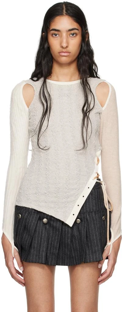 ANDERSSON BELL Gray & Beige Braids Cutout Sweater 1