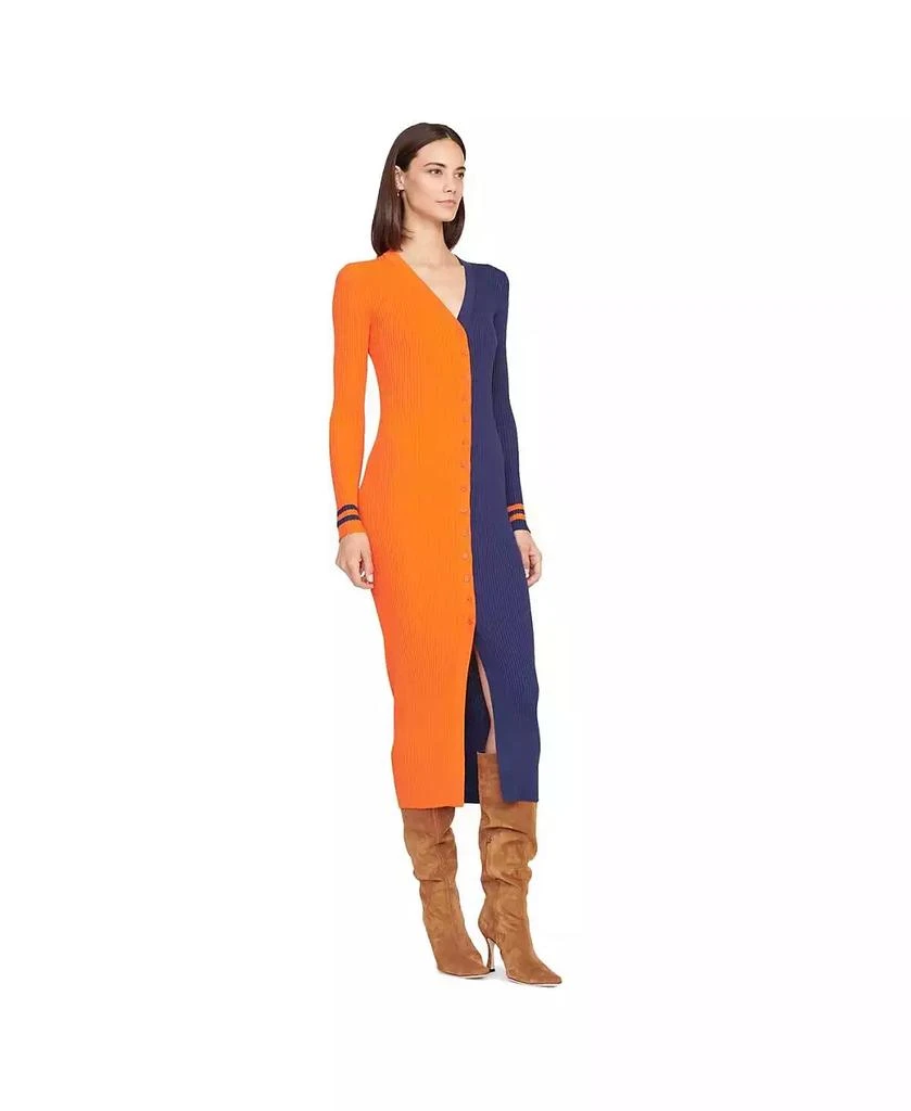 Staud Women's Orange, Navy Denver Broncos Shoko Knit Button-Up Sweater Dress 3