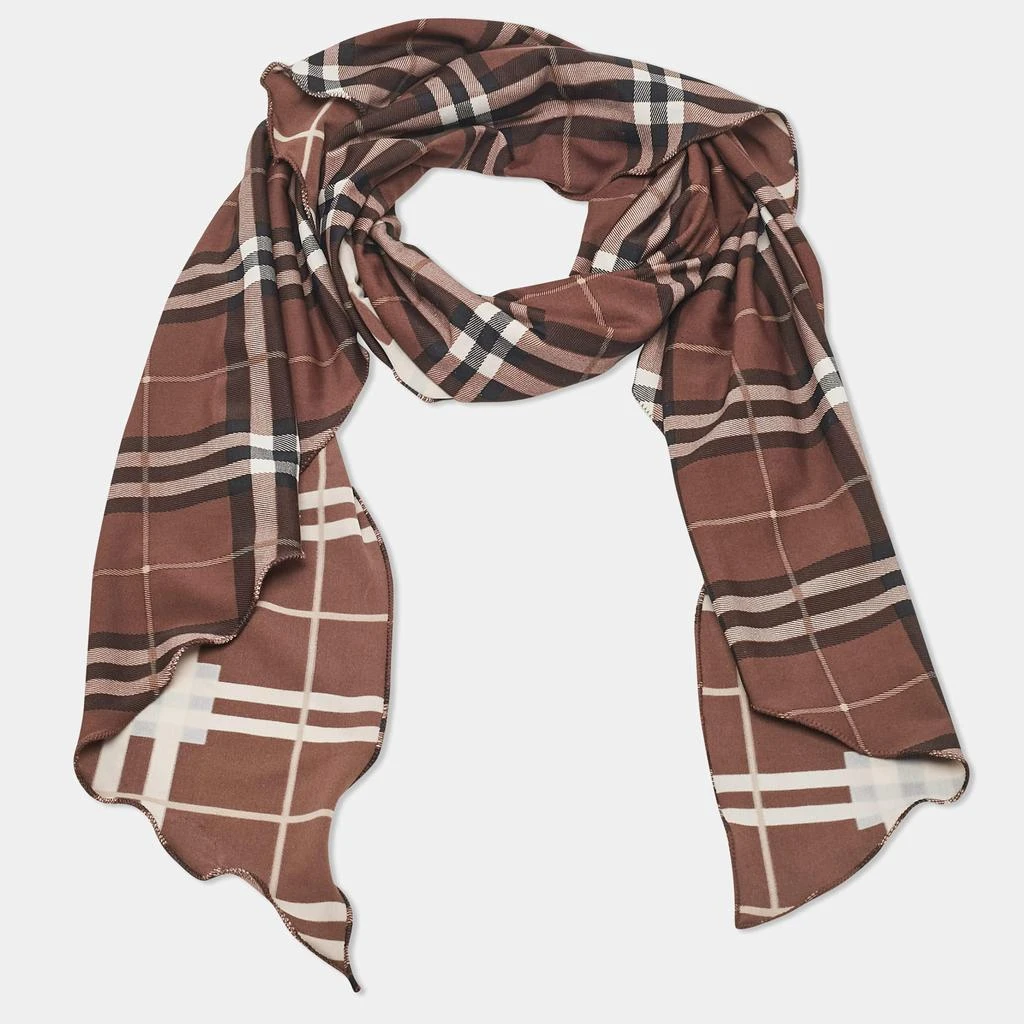 Burberry Burberry Brown Checked Jersey Triangular Scarf Top M 2