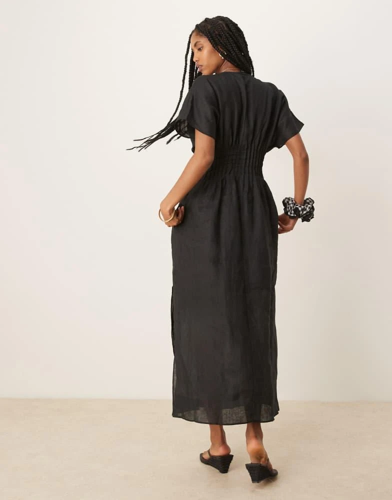 Shop Mango ramie linen blend drape sleeve midaxi dress with ruched pleated  detail waist and side split in black on Sale at BeyondStyle  Get 11% Off  Mango ramie linen blend drape