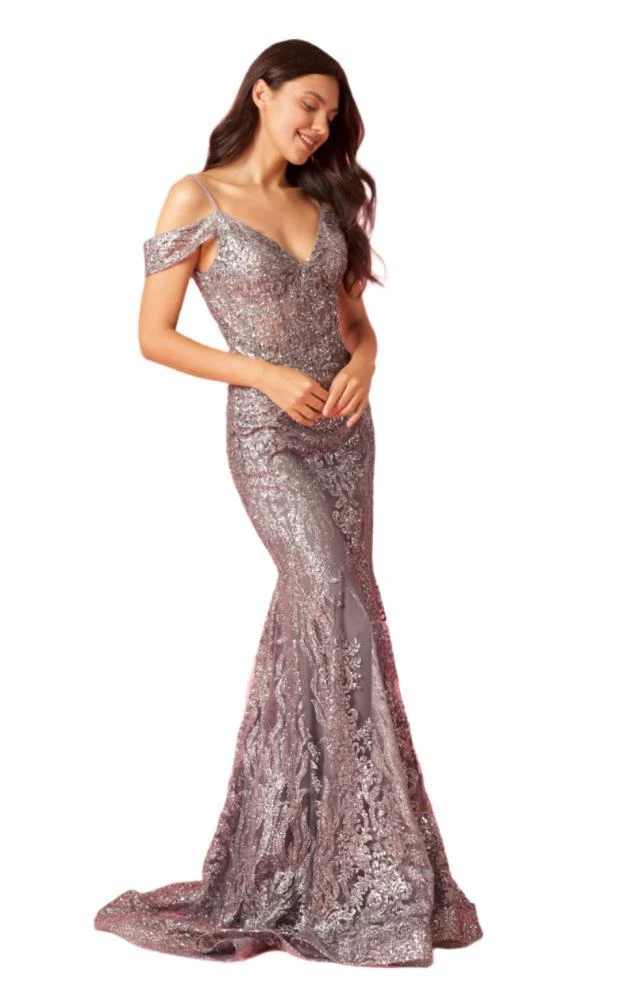 TRUEDAMES Off Shoulder Sequin Corset-Style Formal Gown Dress 4