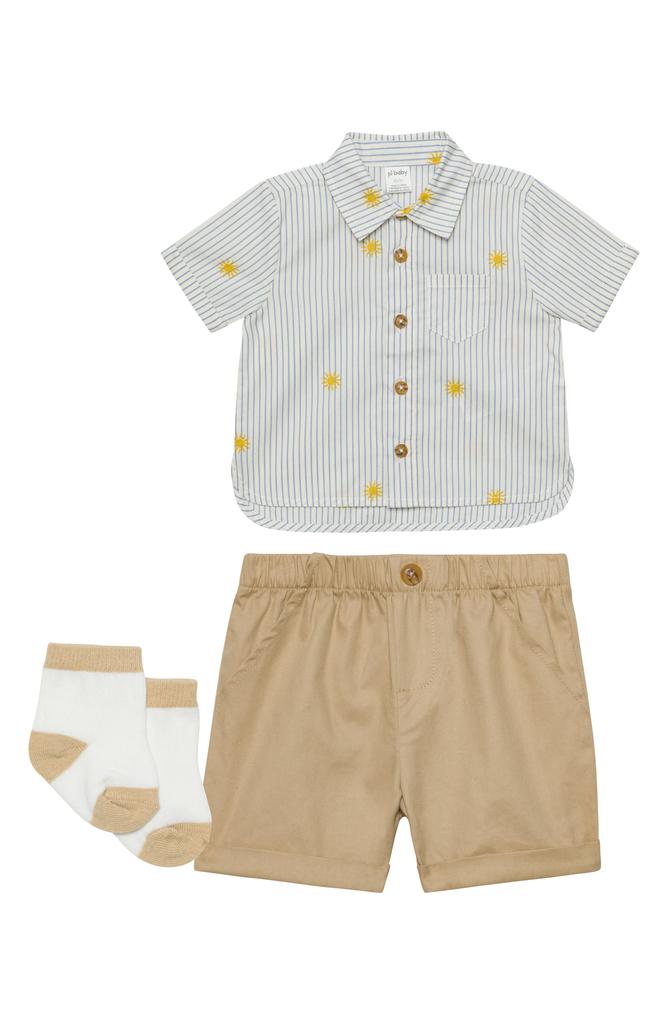 PL Baby by Petit Lem Cotton Button-Up Shirt, Shorts & Socks Set