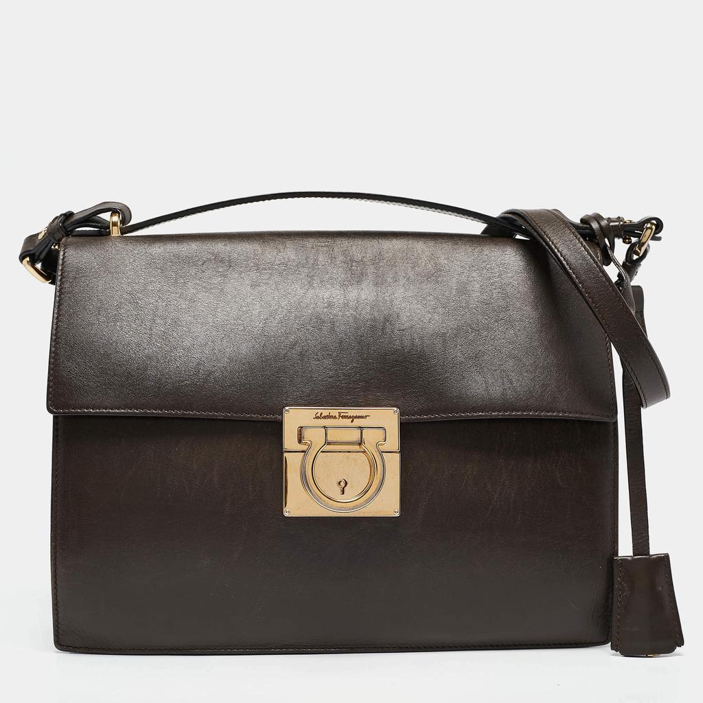 Salvatore Ferragamo Salvatore Ferragamo Dark Brown Leather Gancio Shoulder Bag