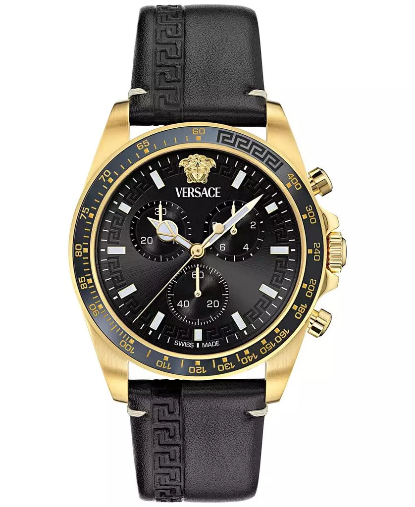 Versace Men's Swiss Chronograph Greca Wave Black Leather Strap