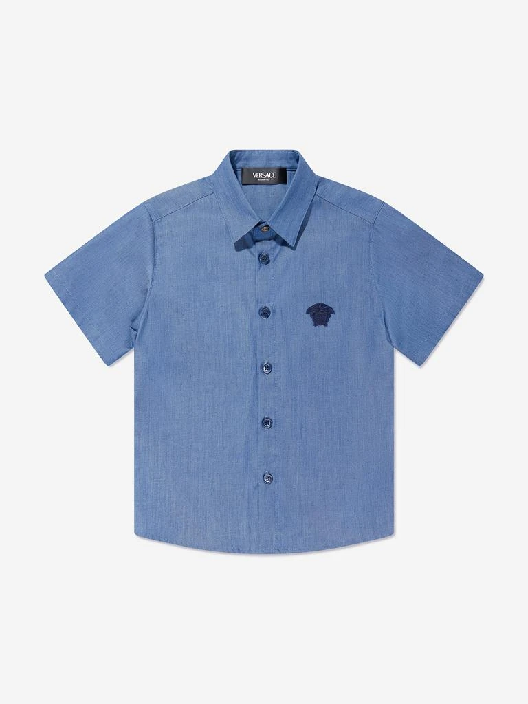 Versace Versace Boys Short Sleeve Chambray Shirt in Blue 1