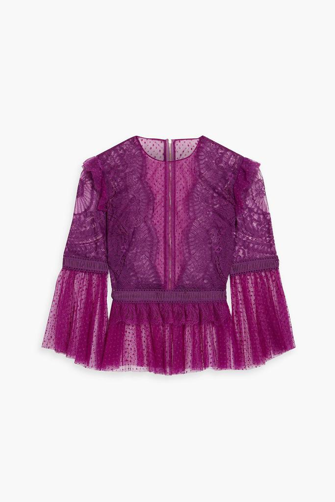 Zuhair Murad Ruffled corded lace and point d'esprit blouse