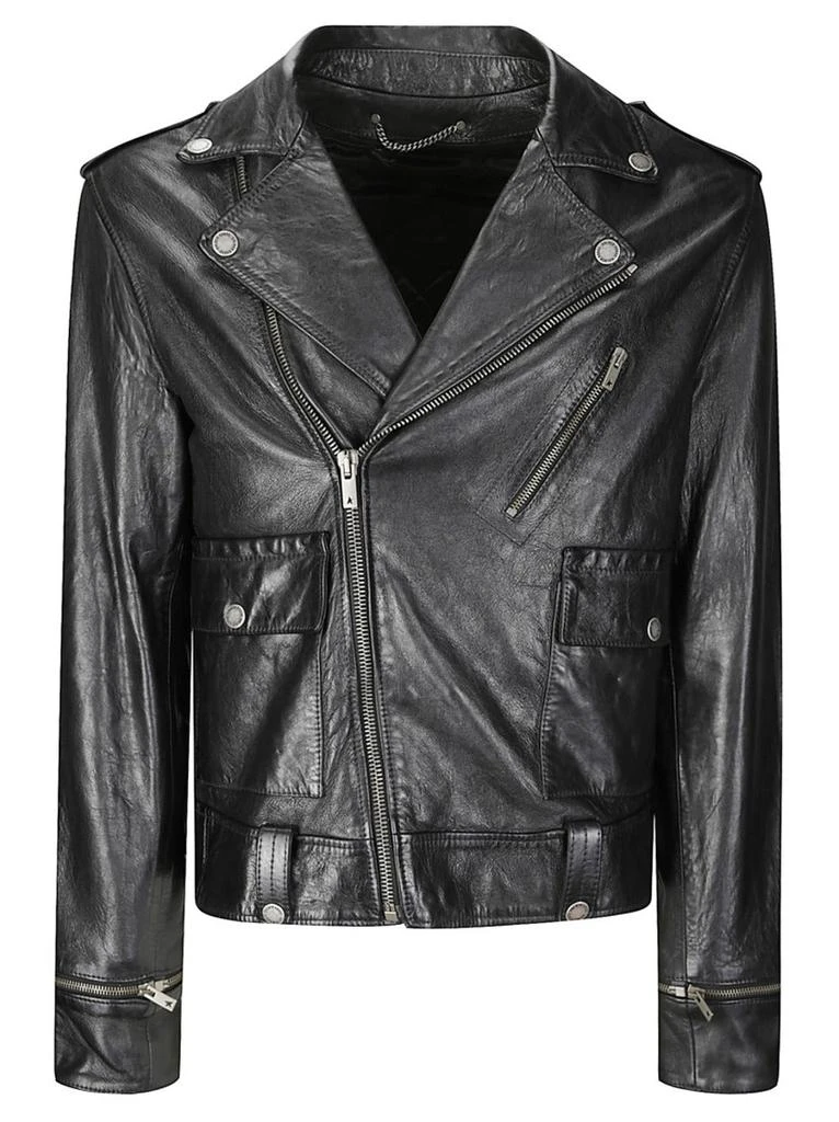 Golden Goose Regular Fit Leather Jacket With Zip Closure