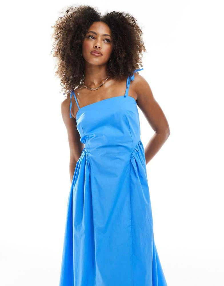 New Look New Look poplin tie strap midi dress in blue 3