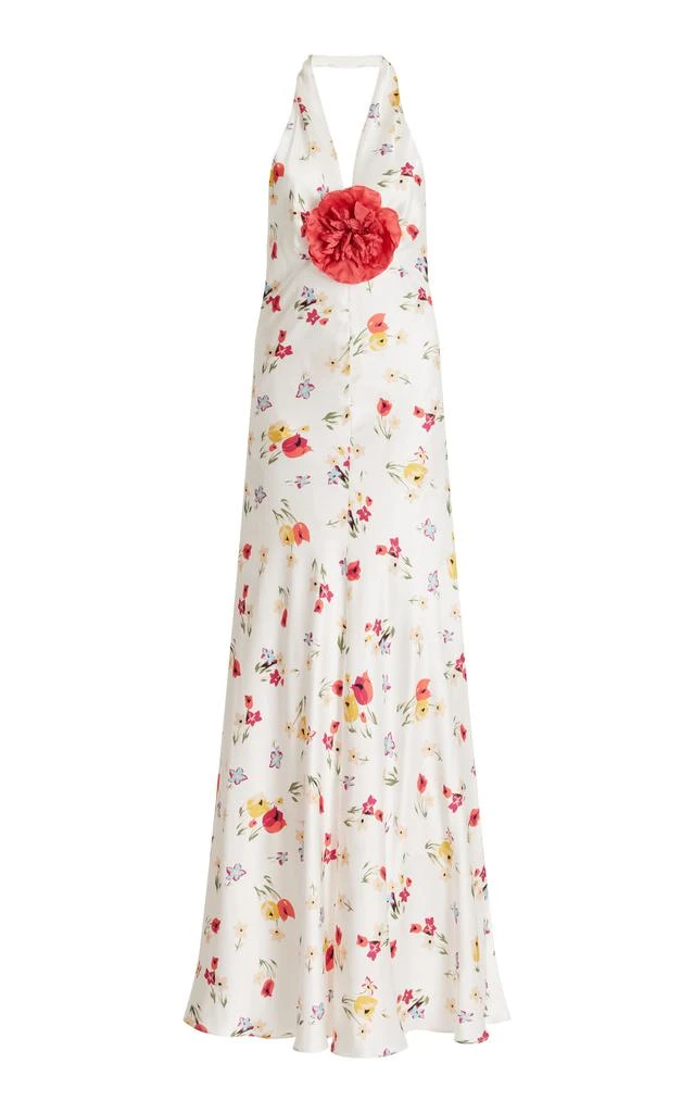 Rodarte Rodarte - Floral-Detailed Tulip-Print Silk-Satin Halter Dress - White - US 6 - Moda Operandi 1