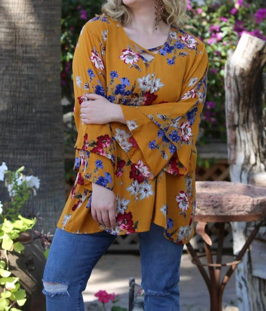 Angie Angie - Floral Layered Bell Sleeve Tunic - PLUS 2
