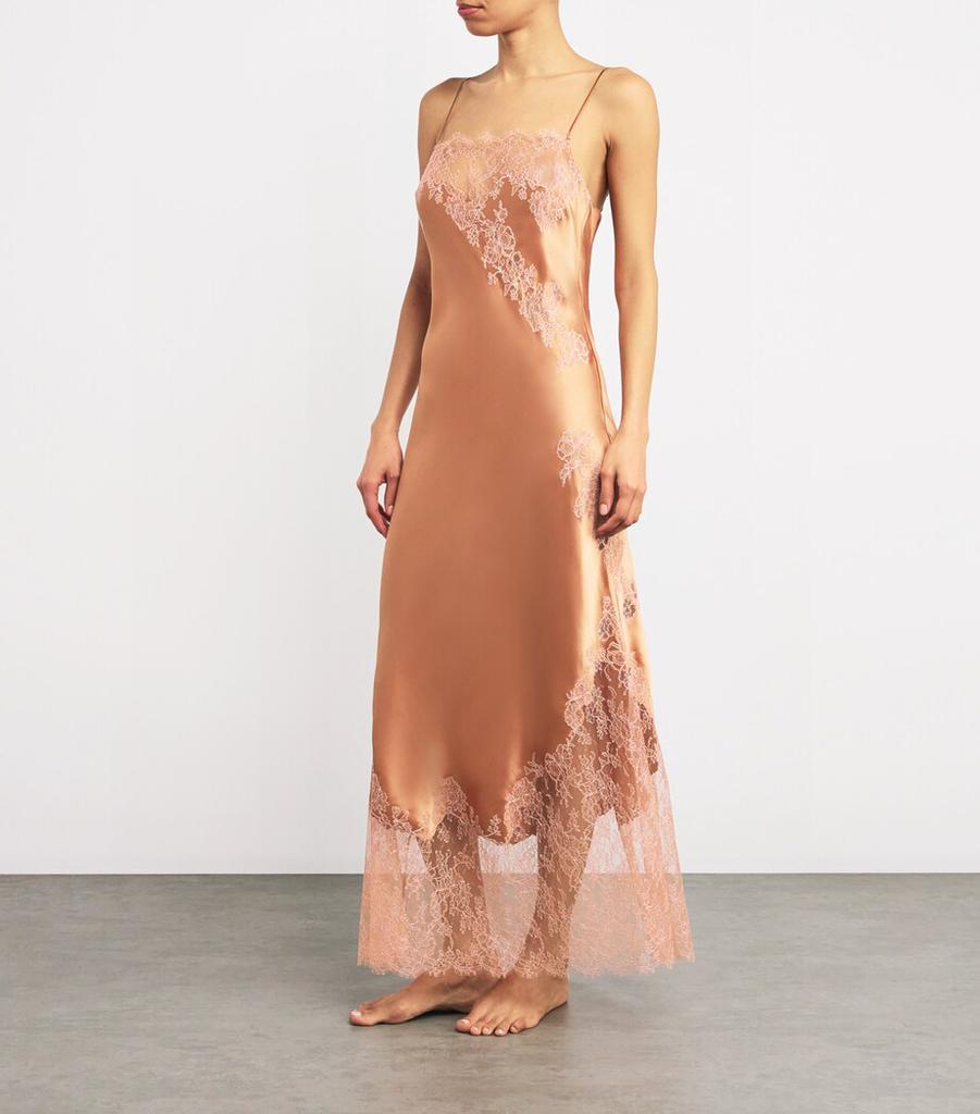 Carine Gilson Silk Lace-Trim Maxi Nightdress