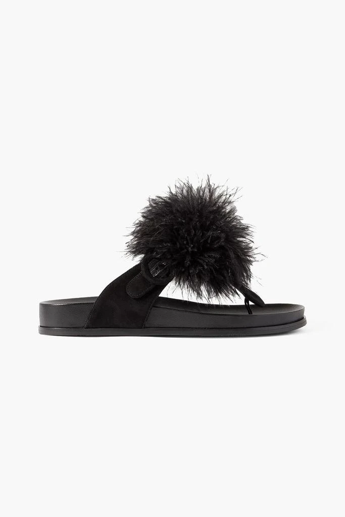Aquazzura Boudoir Footbed feather-trimmed suede sandals 1