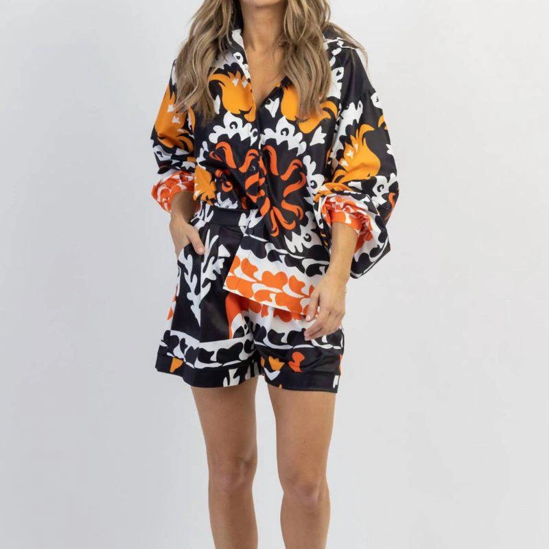 Mulla Santana Print Shirt + Short Set In Black Multi 1
