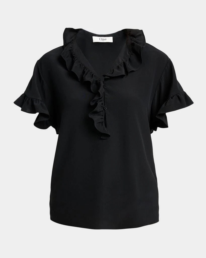 Chloé Ruffle Short-Sleeve Silk Crepe De Chine Top
