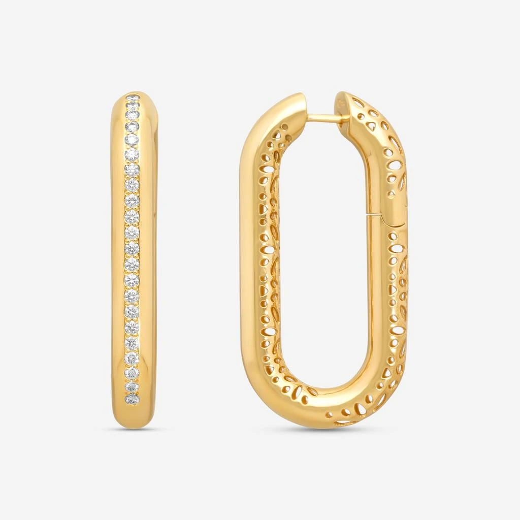 Crivelli Crivelli 18K Yellow Gold Diamond Oval Pave Elongated Hoop Earrings E0298E 3