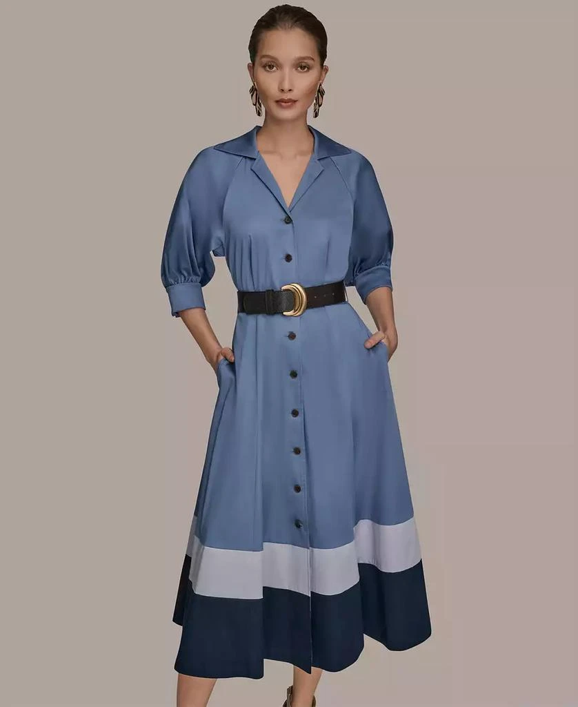 Donna Karan Women
s Collared Belted Midi Dress 2
