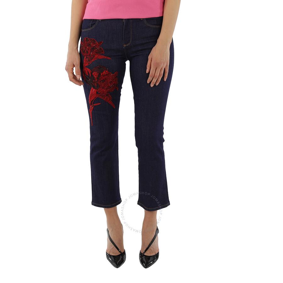 Roberto Cavalli Ladies Embellished Parrot Tulip Cotton Denim Jeans