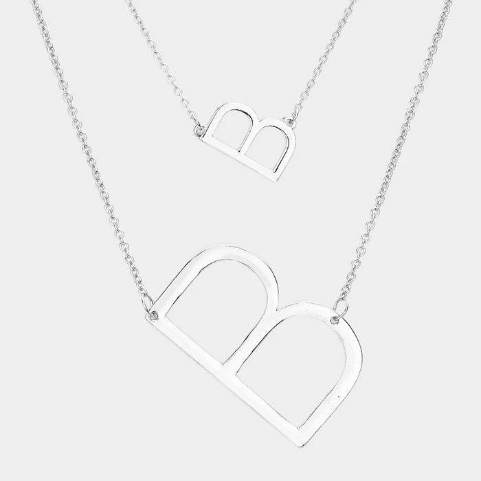 FASHNZFAB -B- Initial Monogram 2Row Strand Double Detachable Chain Necklace